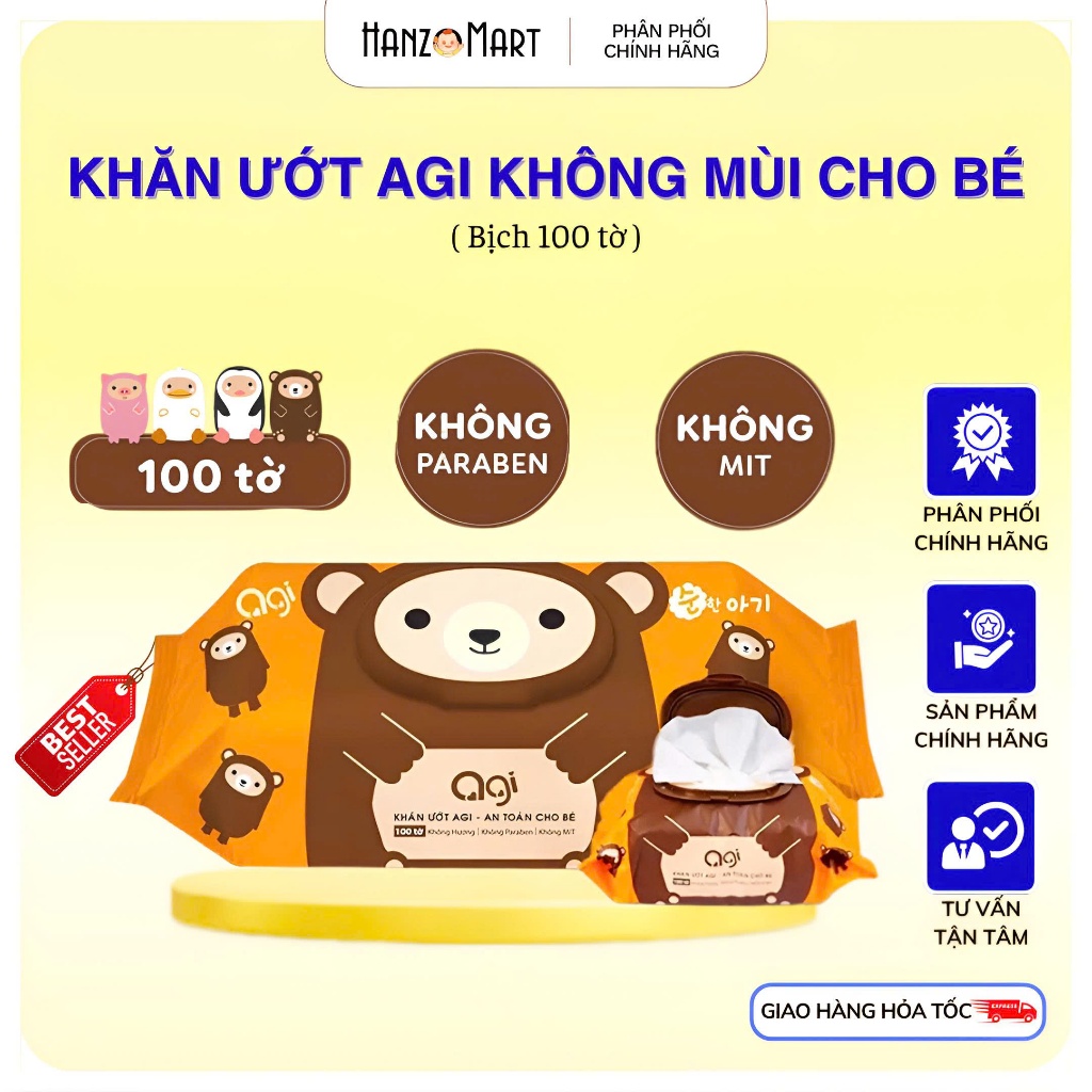 Khăn ướt Agi không mùi 100 tờ cho bé