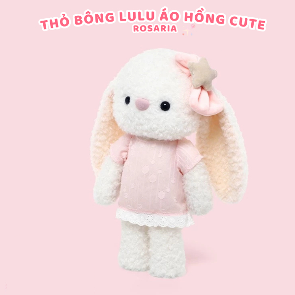 Thỏ Bông LuLu Áo Hồng 32cm Thêu Tai Theo Yêu Cầu – Gấu Bông Cao Cấp Dễ Thương Làm Quà Tặng