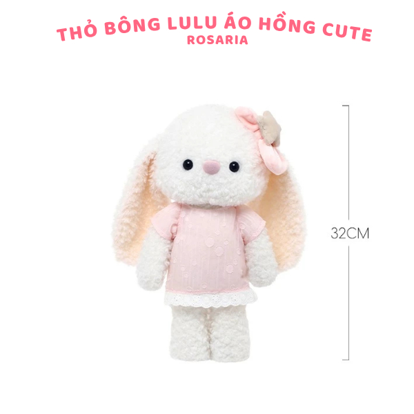 Thỏ Bông LuLu Áo Hồng 32cm Thêu Tai Theo Yêu Cầu – Gấu Bông Cao Cấp Dễ Thương Làm Quà Tặng