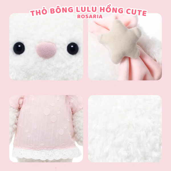 Thỏ Bông LuLu Áo Hồng 32cm Thêu Tai Theo Yêu Cầu – Gấu Bông Cao Cấp Dễ Thương Làm Quà Tặng