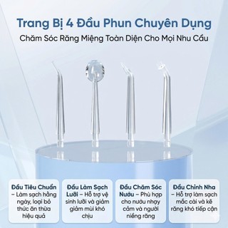 Máy Tăm Nước Xiaomi Mini Cầm Tay IPX7 3 Chế Độ Pin 1100mAh Kèm 4 Đầu Tăm