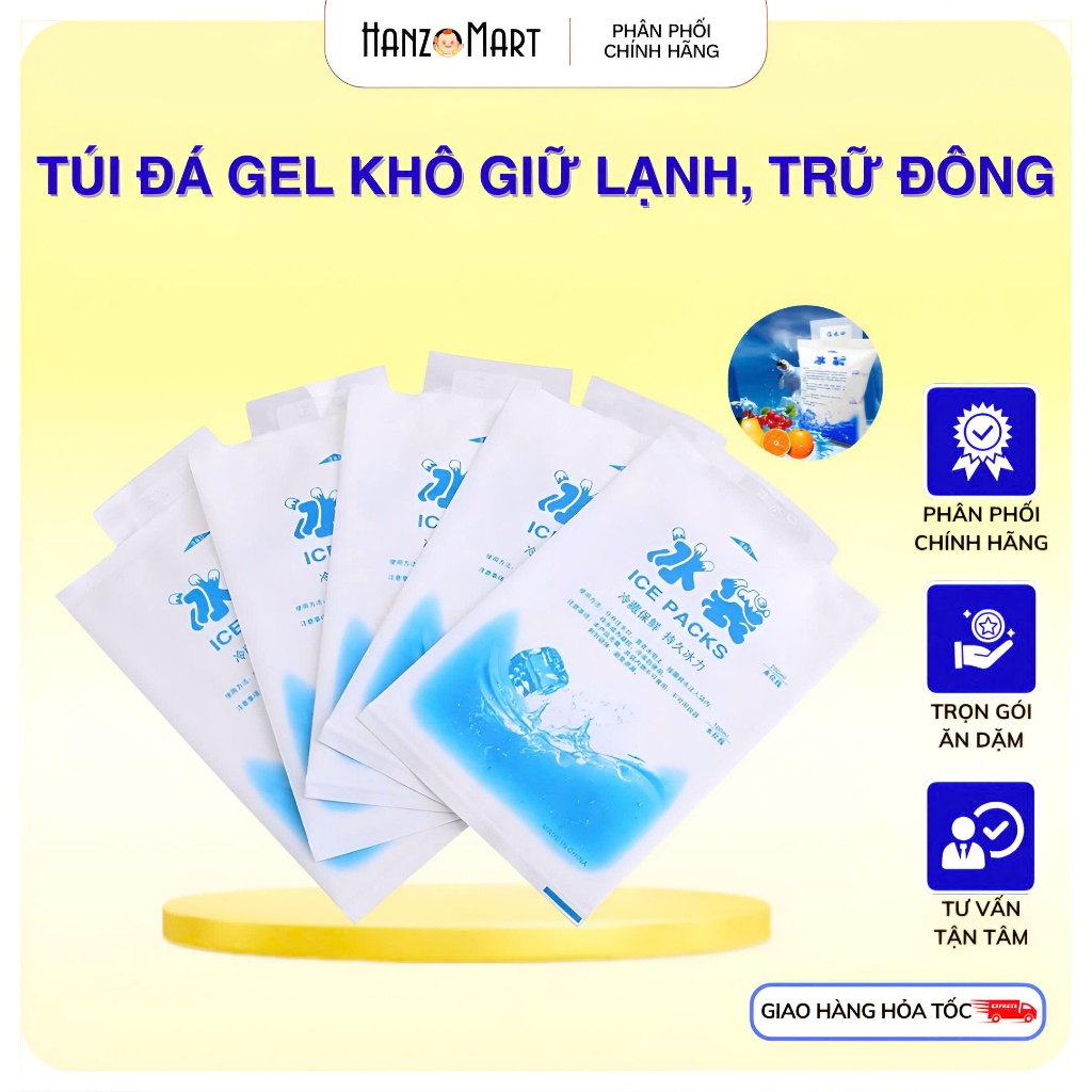 Túi đá gel giữ lạnh / Đá gel khô giữ lạnh thực phẩm, bảo quản sữa, chườm lạnh 200g