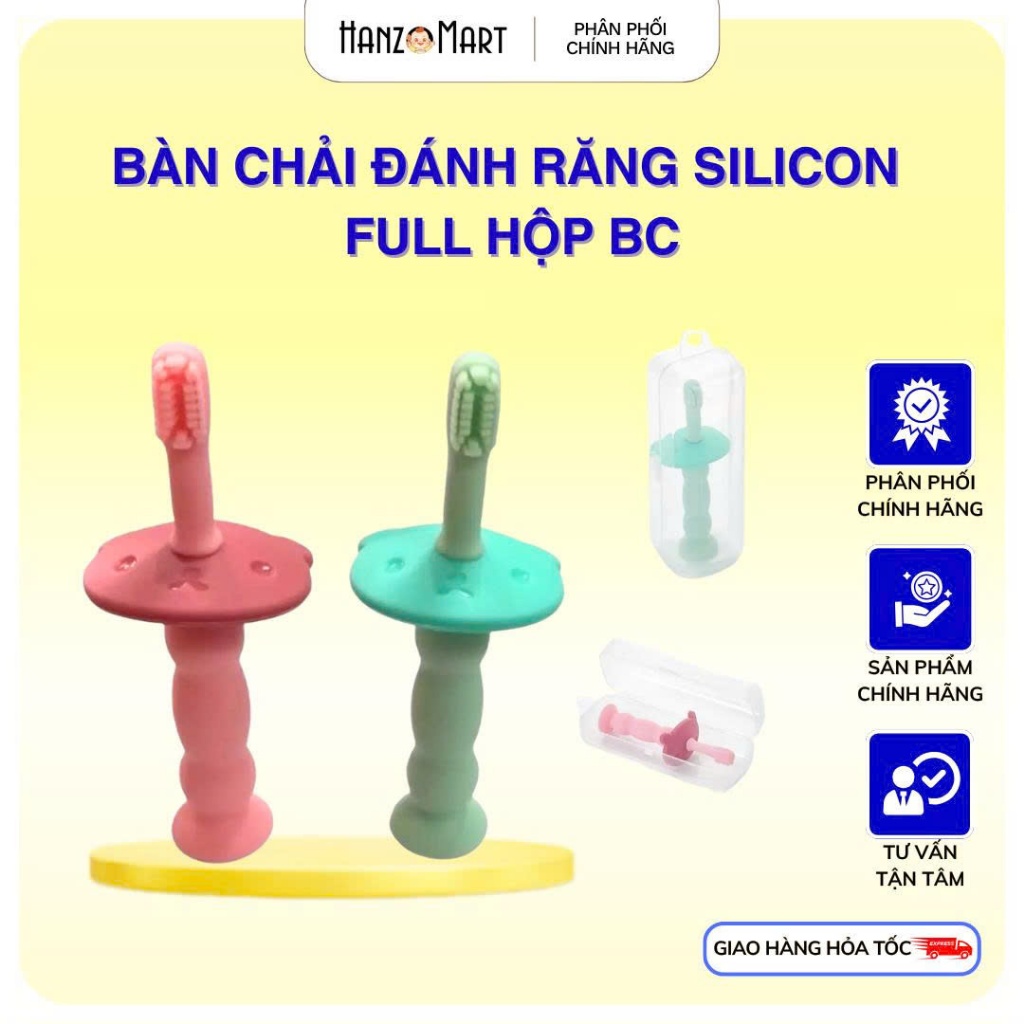 Bàn chải tập đánh răng và matxa nướu silicon cho bé kèm hộp