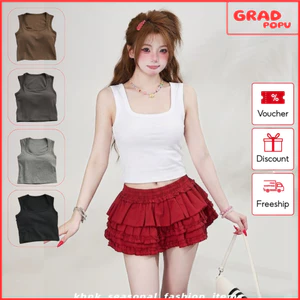 Áo ba lỗ nữ GRADPOPU có mút ngực form croptop ôm body vải mềm mát co giãn basic dễ phối đồ PB43