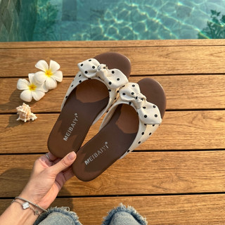 [Chân mập tăng 1sz] Dép Lê Nữ Chấm Bi Kèm Nơ Xinh Xắn Mã H075