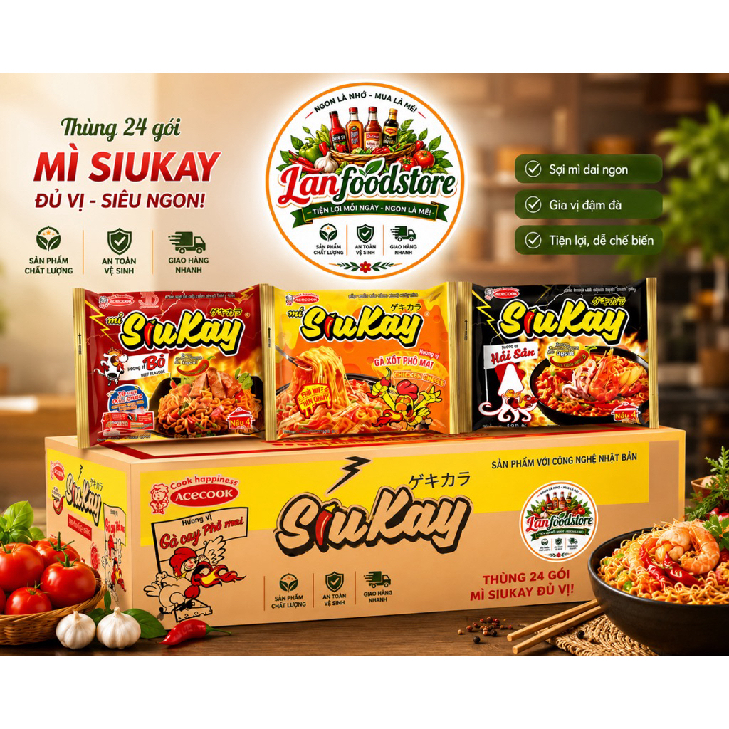 (Thùng 24 Gói)Mì SiuKay Đủ Vị – Cay Ngon Bùng Vị