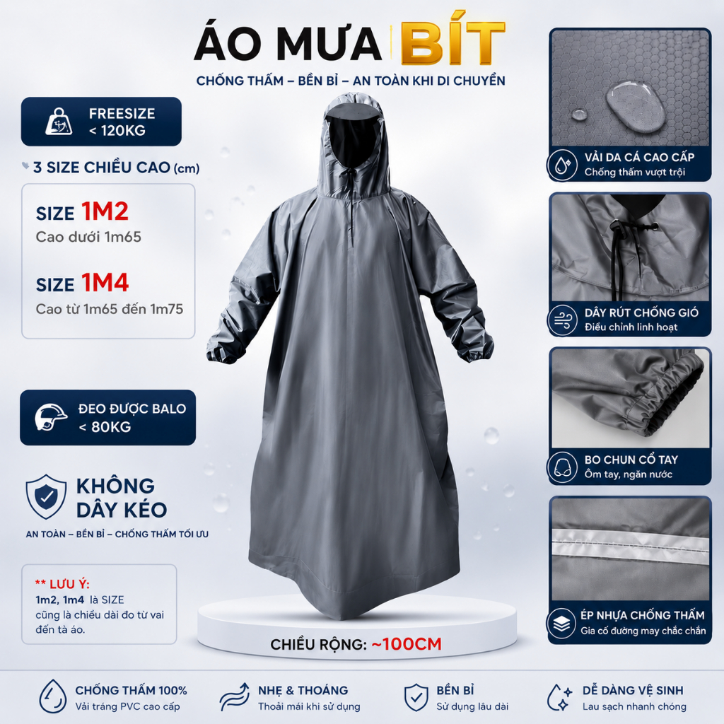 (HÀNG CAO CẤP) Áo Mưa Bít - Áo Mưa Bít Kín Vải Dù Tổ Ong Cao Cấp Siêu Bền ( Giá Sỉ , Nhiều Màu Để Lựa Chọn )