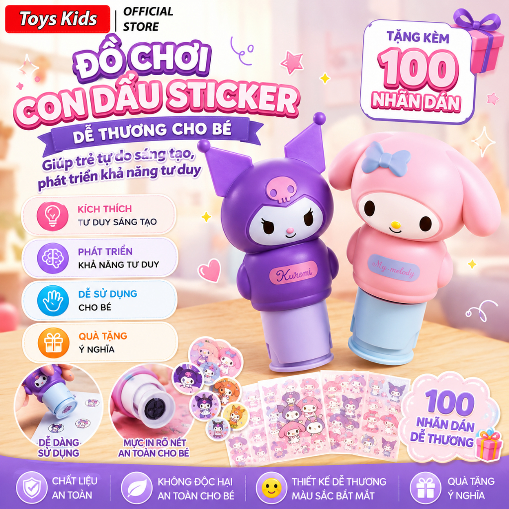 Đồ chơi con dấu sticker dễ thương cho bé, máy đóng dấu sticker tặng kèm ...