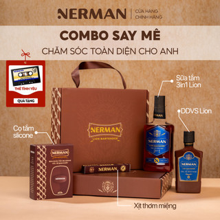 Combo say mê Nerman - Sữa tắm Lion Bartender 330g & DDVS Lion Bartender 100g & Xịt miệng Cool Smile chanh 10ml & Cọ tắm