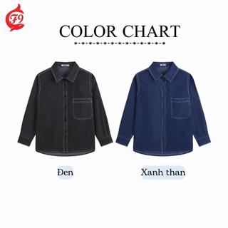 Áo Sơ Mi Denim Nam Nữ FOXNINE Phối Chỉ Nổi Form Rộng Dài Tay Chất Bò Co Giãn Contrast Stitch Shirt