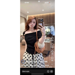 SET AO TRỄ VAI TANG NGỰC MIX QUẦN BAGGY CHẤM BI HOT HIT