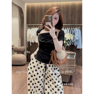 SET AO TRỄ VAI TANG NGỰC MIX QUẦN BAGGY CHẤM BI HOT HIT