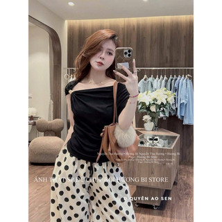 SET AO TRỄ VAI TANG NGỰC MIX QUẦN BAGGY CHẤM BI HOT HIT