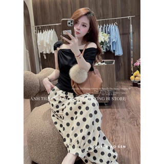 SET AO TRỄ VAI TANG NGỰC MIX QUẦN BAGGY CHẤM BI HOT HIT