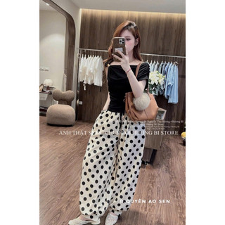 SET AO TRỄ VAI TANG NGỰC MIX QUẦN BAGGY CHẤM BI HOT HIT