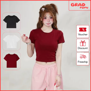 Áo thun baby tee nữ GRADPOPU cổ tròn nhiều màu basic form ôm dáng ngắn vải cotton thoáng mát PAT168