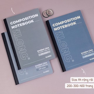 KLONG - Tập Vở Sổ  A4 Kẻ Ngang May Dán Gáy 300 Trang - 400 Trang ♥ Composition Notebook InviDot Line 70/92 MS: 215 - 216