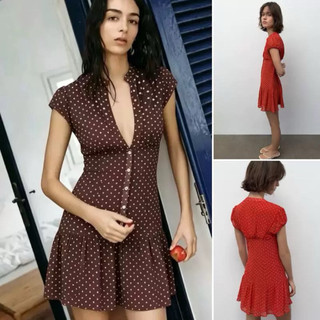 Đầm voal chấm bi cổ trụ dáng ngắn