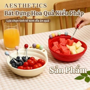 ​[BEST-SELLER] ​Bát Đựng Trái Cây Giả Sứ Cao Cấp 2-Trong -1 : Thiết Kế Khe Cắm Dĩa Thông Minh - Chuẩn Style