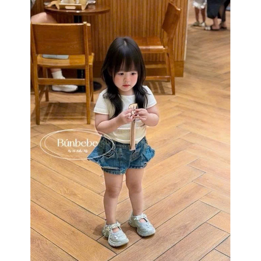 (Order) Quần jean soooc mềm đứng form dáng xoè váy phong cách Hàn Quốc dành cho bé gái 10-25kg