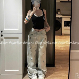 QCL1 Tổng hợp quần jeans suông kitty siêu hot, siêu xinh(có bán áo ba lỗ kitty)