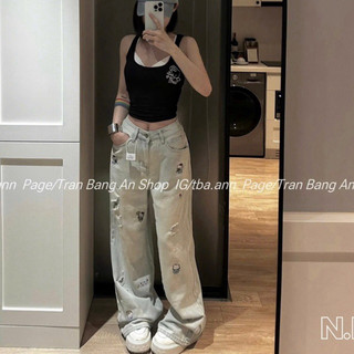 QCL1 Tổng hợp quần jeans suông kitty siêu hot, siêu xinh(có bán áo ba lỗ kitty)