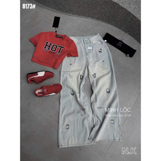 QCL1 Tổng hợp quần jeans suông kitty siêu hot, siêu xinh(có bán áo ba lỗ kitty)