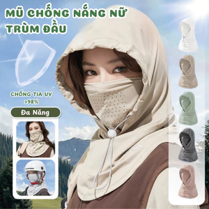 Mũ Chống Nắng Full Mặt HomeMate 3in1 Tích Hợp Khẩu Trang, Mũ Trùm Đầu Chống Tia UV UPF50+ Thun Lạnh Thoáng Khí
