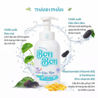 Sữa Tắm Gội 2in1 Cho Bé - Giảm Chàm Sữa, Hăm Da THUẦN CHAY, KHÔNG Chứa Gốc Sulfate Dịu Nhẹ, Ít Bọt