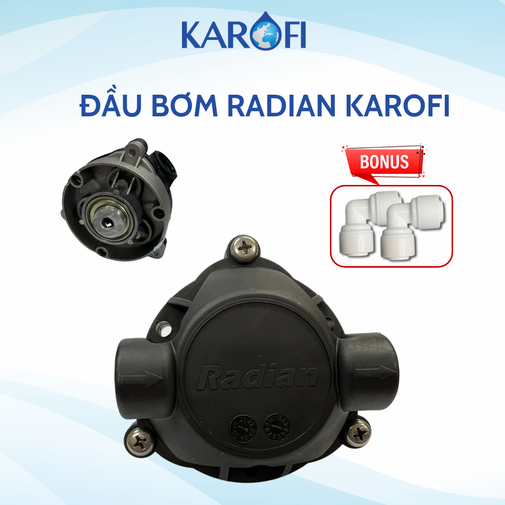 Đầu Bơm Radian Karofi 24V Tặng Kèm Cút Nối Dùng Cho Máy Lọc Nước RO Gia Đình - Hàng Chính Hãng Có Tem Bảo Hành Karofi