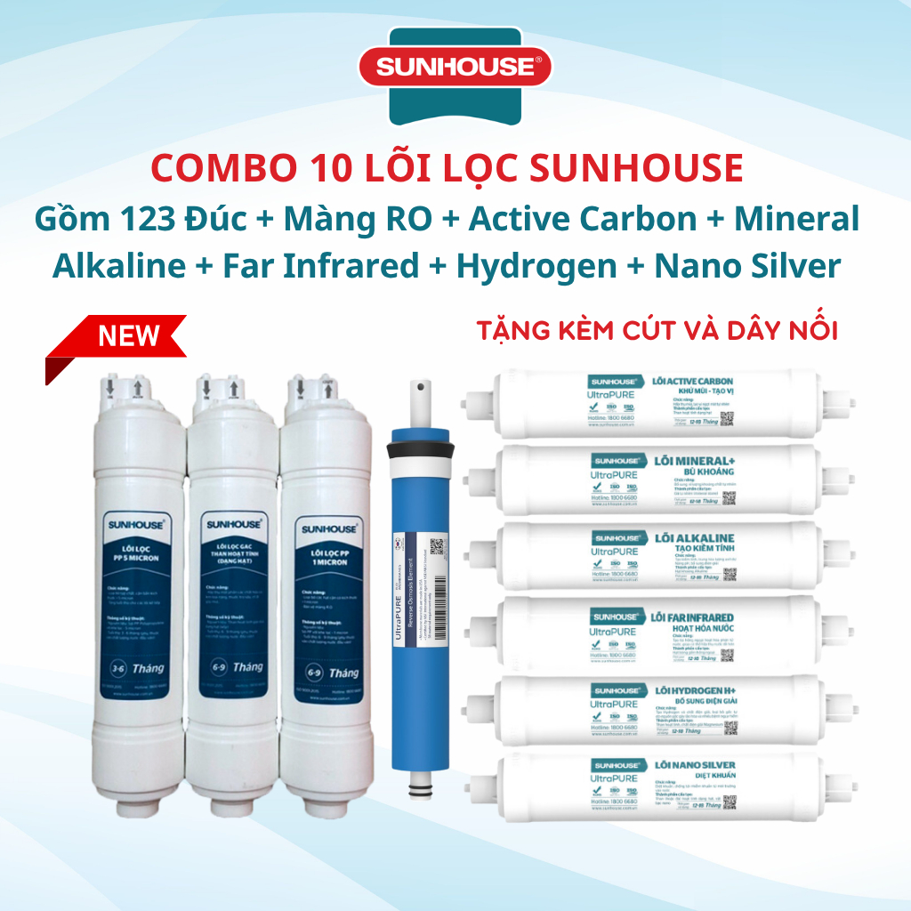 Trọn bộ 9 lõi lọc cho máy lọc nước RO nóng lạnh Slimbo SHA76214CK-S