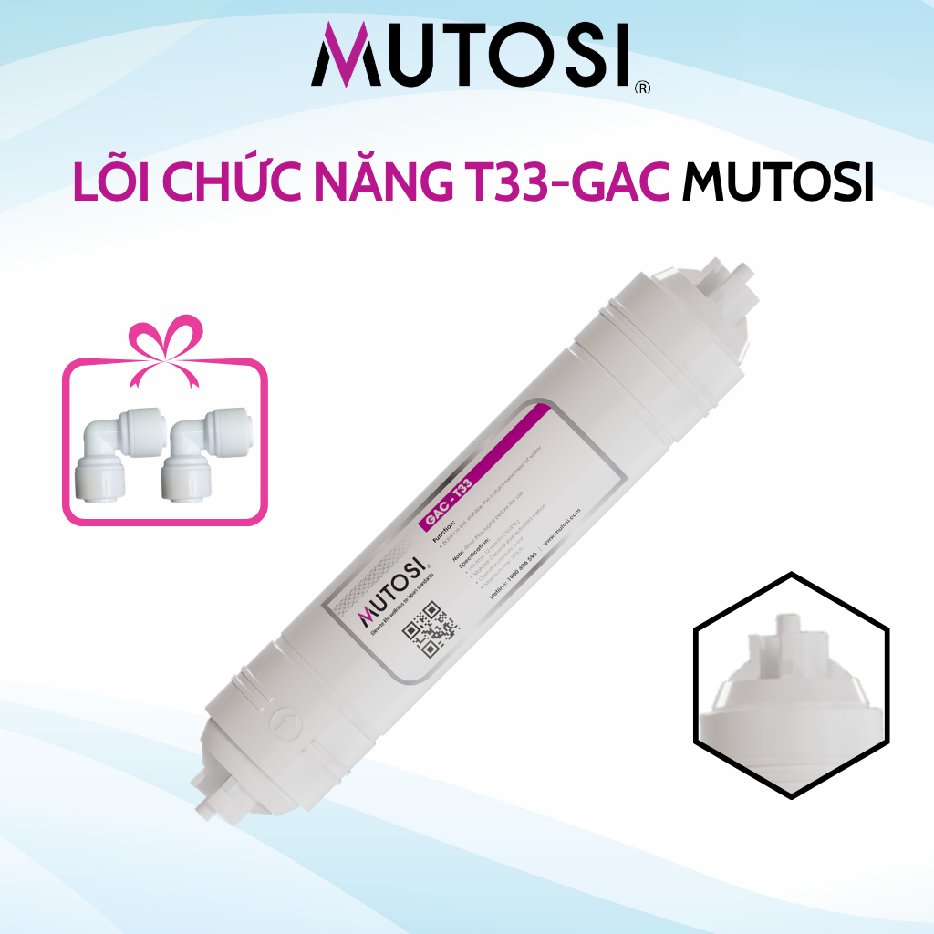 Lõi Lọc Nước T33 Mutosi Than Hoạt Tính Gáo Dừa Giúp Nước Ngon Và Có Vị Ngọt tự Nhiên Và Loại Bỏ Các Chất Hữu Cơ, Màul...