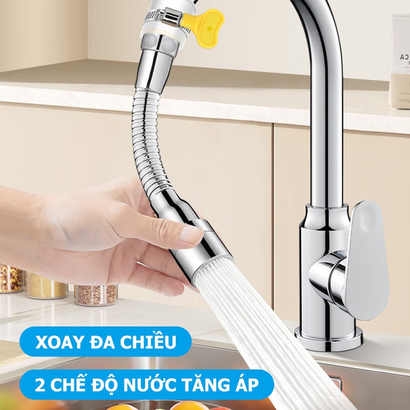 Vòi Nối Dài Bồn Rửa Chén Xoay Đa Năng - Đầu Nối Đồng Thau Siêu Bền Chống Rò Rỉ Phù Hợp Mọi Loại Vòi Ren 21 DN15