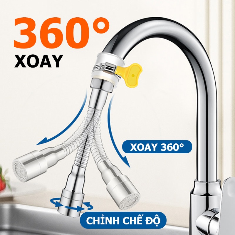 Vòi Nối Dài Bồn Rửa Chén Xoay Đa Năng - Đầu Nối Đồng Thau Siêu Bền Chống Rò Rỉ Phù Hợp Mọi Loại Vòi Ren 21 DN15