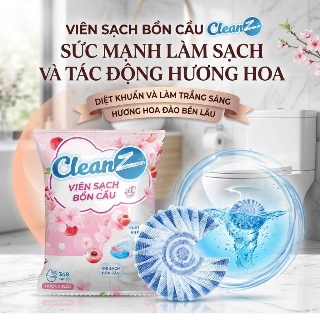 Viên thả bồn cầu CleanZ 50g làm sạch hoàn toàn những vết bẩn ố vàng khử mùi hôi khó chịu trong toilet