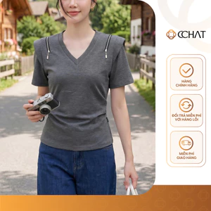 Áo Thun Nữ 𝐂𝐂𝐇𝐀𝐓 Dáng Ôm Miso Khóa Kéo Vai Trang Trí Chất Liệu Mềm Mại 16TNC2033OT