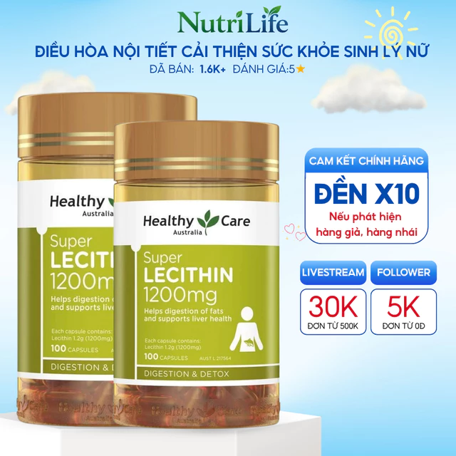 Combo 2 lọ Mầm đậu nành HealthyCare Lecithin điều hòa nội tiết, cải thiện sinh lý nữ 1200mg 100 viên