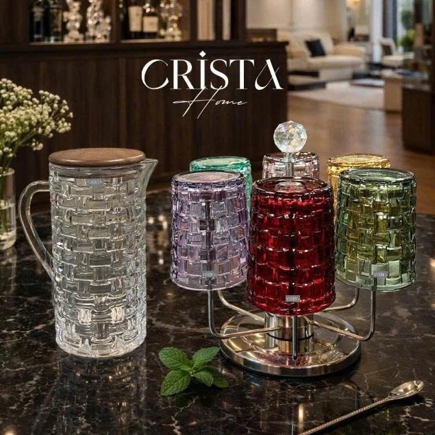 Bộ 6 cốc Thủy Tinh Vân Caro Crista Home 280ml Cao Cấp – Hàng Chính Hãng – Dày Đẹp, An Toàn