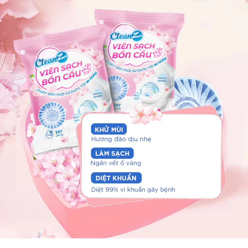 Viên thả bồn cầu CleanZ 50g làm sạch hoàn toàn những vết bẩn ố vàng khử mùi hôi khó chịu trong toilet