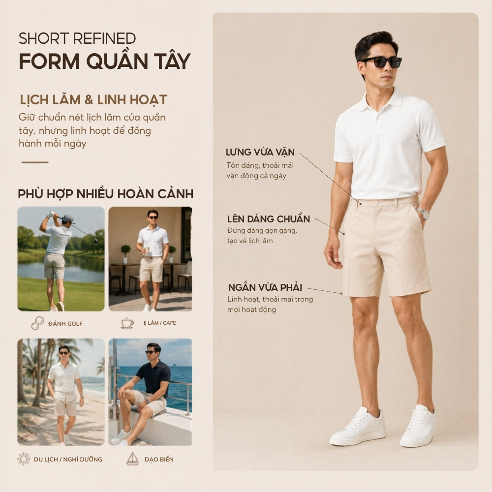 [GIÁ MỞ BÁN] Quần Short Tây REFINED Cotton Luxe cao cấp, form regular fit nhẹ mát đứng form - FEAER