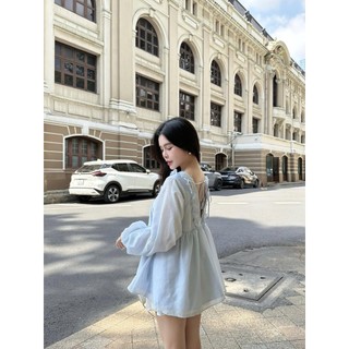 Áo Babydoll Nữ ERROPS Cổ V Phối Bèo Mùa Hè Dễ Thương GOÛT DE JUN