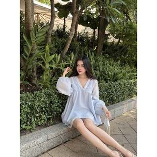Áo Babydoll Nữ ERROPS Cổ V Phối Bèo Mùa Hè Dễ Thương GOÛT DE JUN
