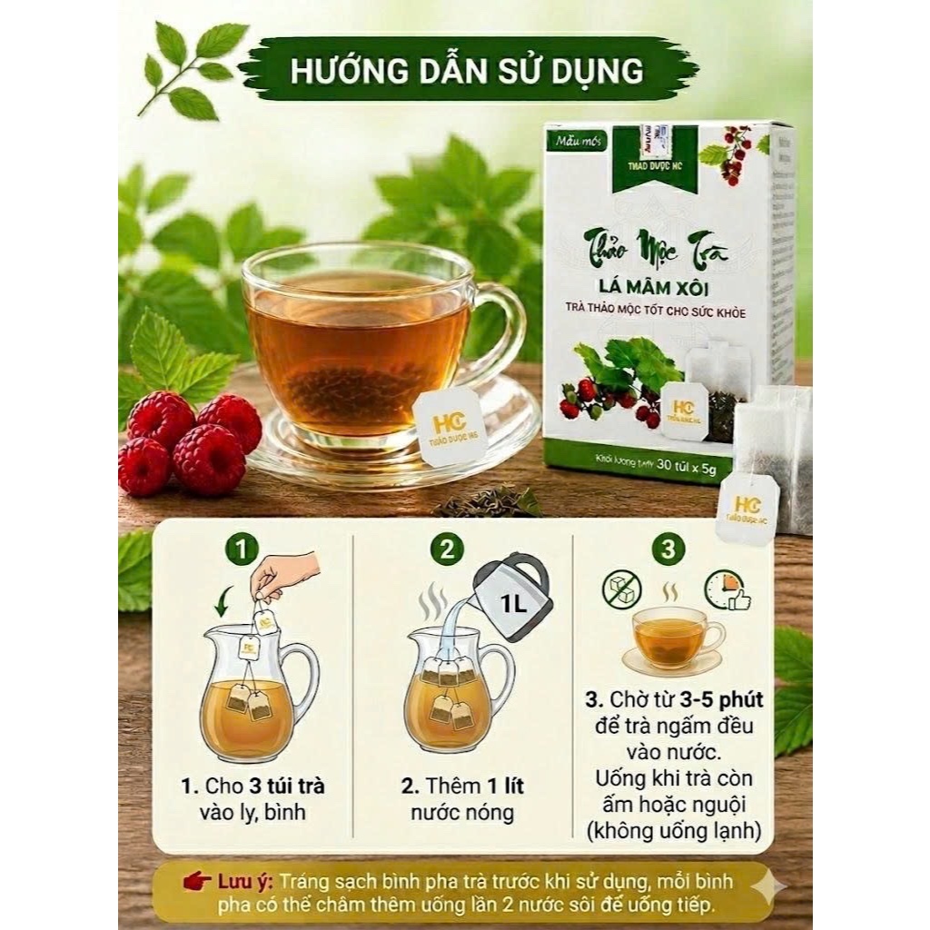 Trà Lá Mâm Xôi Rừng Tự Nhiên Túi Lọc 30 Gói – Trà Thảo Mộc Tự Nhiên, Nhẹ Nhàng Cho Mỗi Ngày (30 Gói)