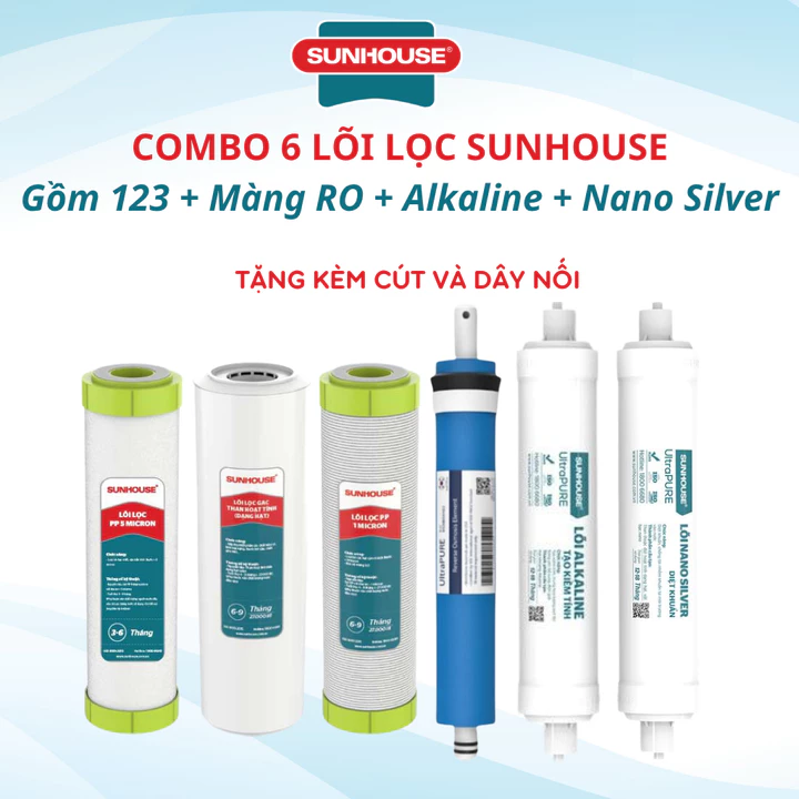 Bộ 6 Lõi Lọc Nước Sunhouse Chính Hãng Cắm Nhanh Cho Máy Lọc Nước SHA88512KV