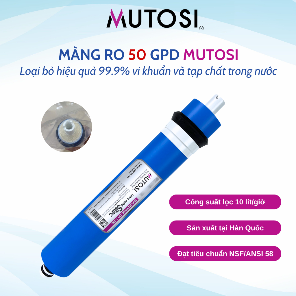 Màng RO 50 GPD Mutosi Chính Hãng Sản xuất Tại Hàn Loại Bỏ HIệu Quả 99.9% Vi Khuẩn Và Các Tạp Chất Trong Nước