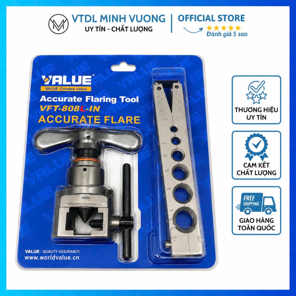 Bộ loe ống đồng VALUE VFT-808L-IN chính hãng 1/4” đến 3/4” - Dụng cụ loe ống điều hòa chuyên nghiệp