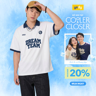 Áo thun polo nam YODY Relax Dreamteam cổ V bo kẻ MCPO26A055
