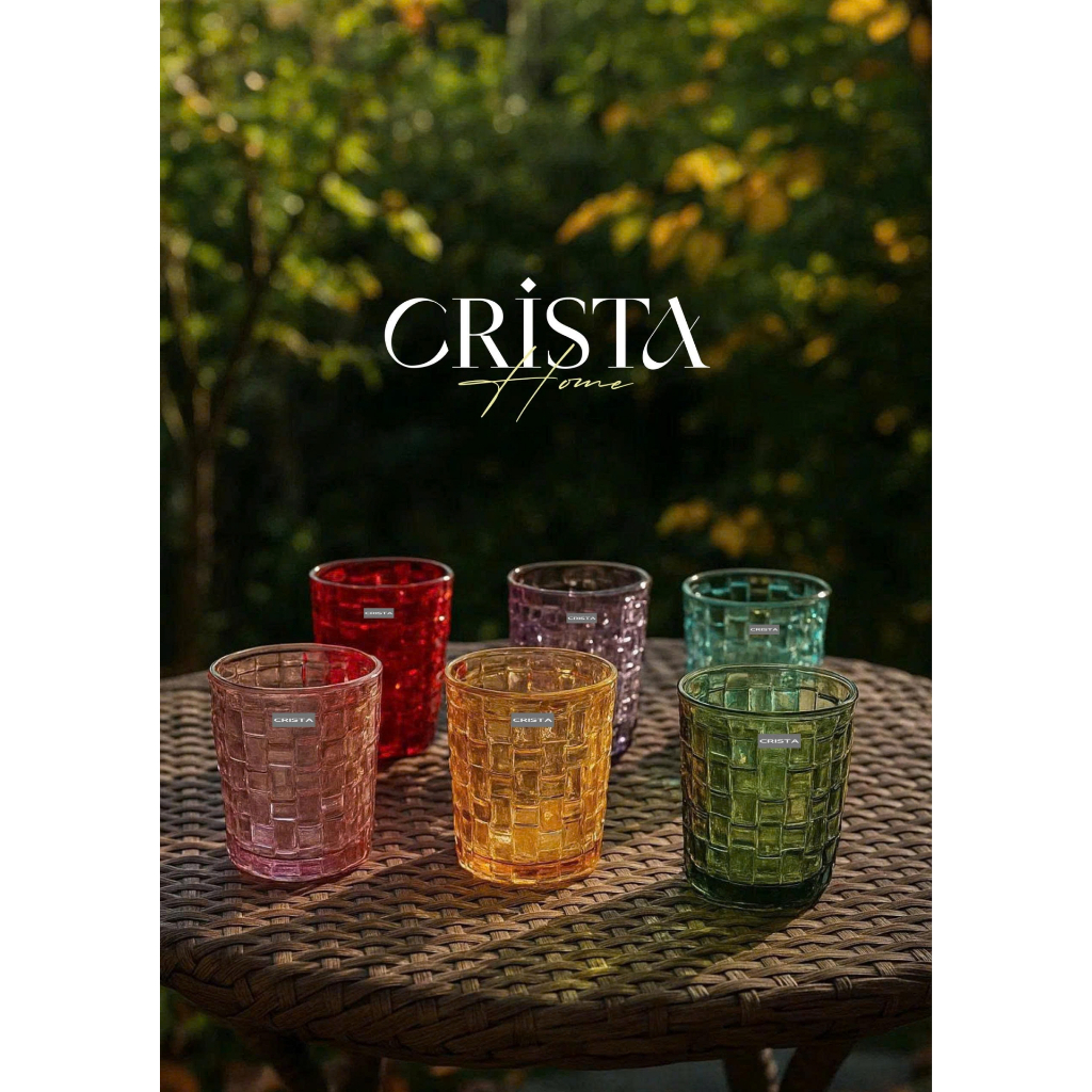 Bộ 6 cốc Thủy Tinh Vân Caro Crista Home 280ml Cao Cấp – Hàng Chính Hãng – Dày Đẹp, An Toàn