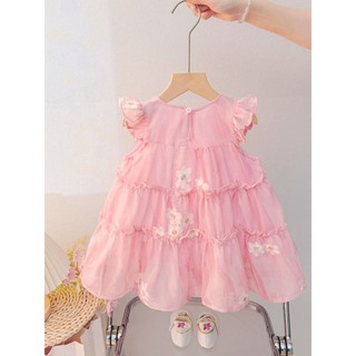 Váy chữ A dáng babydoll xòe tầng thời trang bé gái mùa hè tơ thêu hoa xinh xắn D1339 Bí Ngô Nhỏ