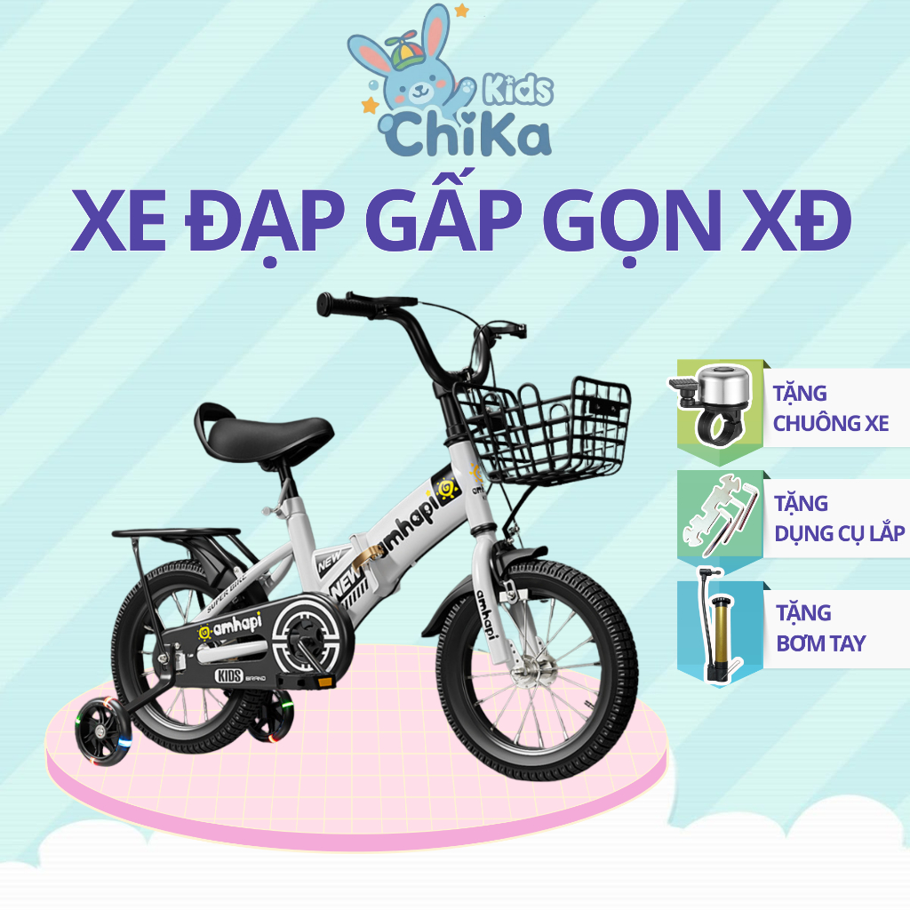 {XĐ-90 TẶNG KÈM BƠM TAY }XE Đạp Cho Bé Có Thể Gập Lại Đủ Size 12-16 inh ,Xe Đạp Có Phanh Kép An Toàn Cho Bé